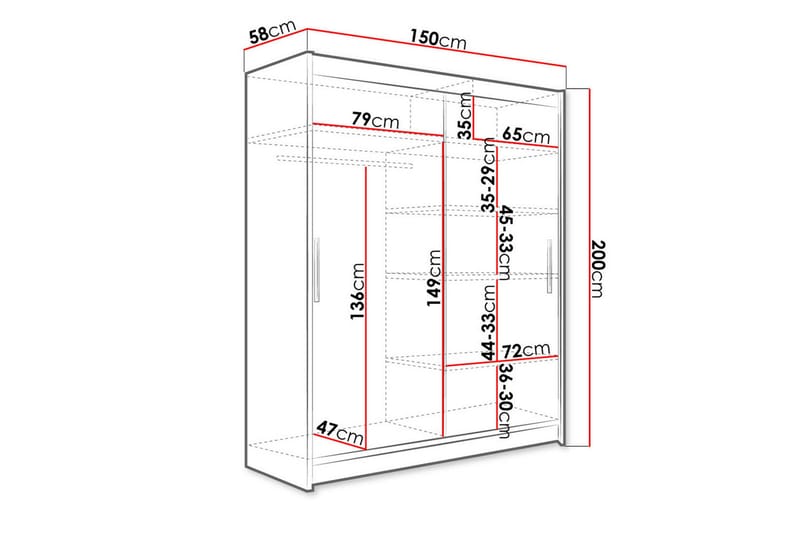Leila Garderobe 150 cm Skyvedører - Eik - Oppbevaring - Garderober & garderobesystem