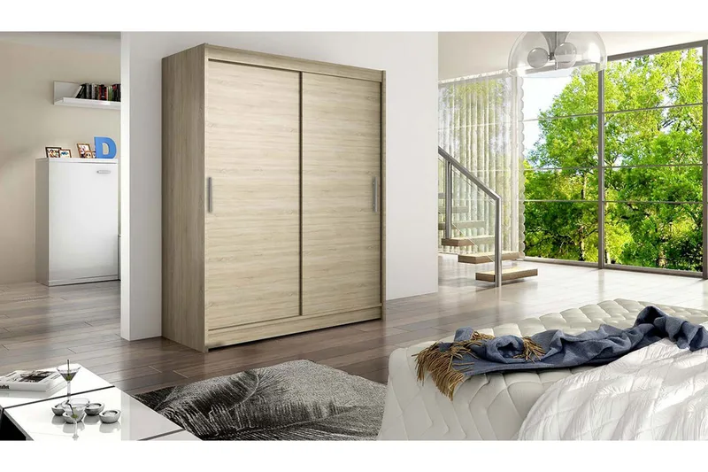 Leila Garderobe 150 cm Skyvedører - Eik - Oppbevaring - Garderober & garderobesystem