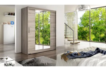 Leila Garderobe 150 cm Skyvedører Smalt Speil - Eik - Oppbevaring - Garderober & garderobesystem