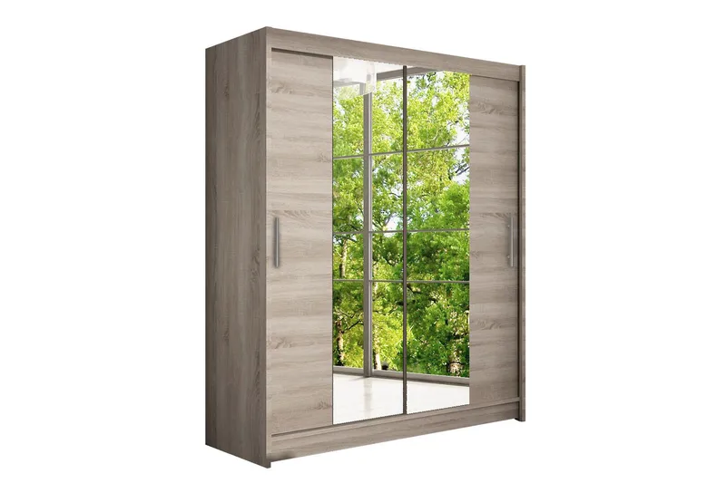 Leila Garderobe 150 cm Skyvedører Smalt Speil - Eik - Oppbevaring - Garderober & garderobesystem