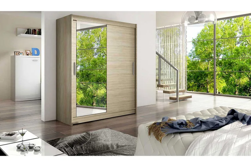 Leila Garderobe 150 cm Skyvedører Speil - Eik - Oppbevaring - Garderober & garderobesystem