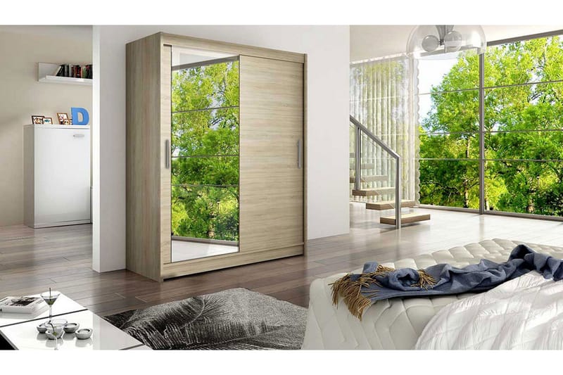 Leila Garderobe 150 cm Skyvedører Speil - Eik - Oppbevaring - Garderober & garderobesystem