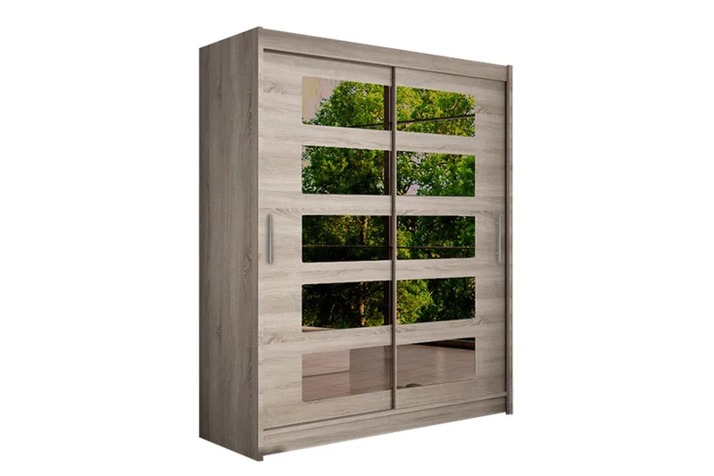 Leila Garderobe Skyvedører 5-Delt Speil - Eik - Oppbevaring - Garderober & garderobesystem