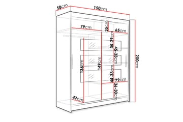 Leila Garderobe Skyvedører Delt Speil - Hvit - Oppbevaring - Garderober & garderobesystem