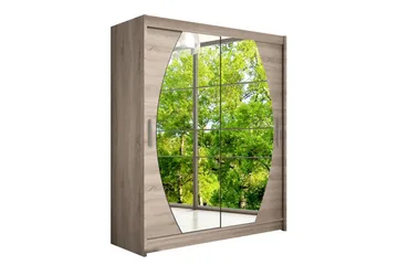 Leila Garderobe Skyvedører Rundtt Speil - Eik - Oppbevaring - Garderober & garderobesystem