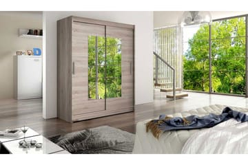 Leila Garderobe Skyvedører Smaltt Firekantet Speil - Eik - Oppbevaring - Garderober & garderobesystem