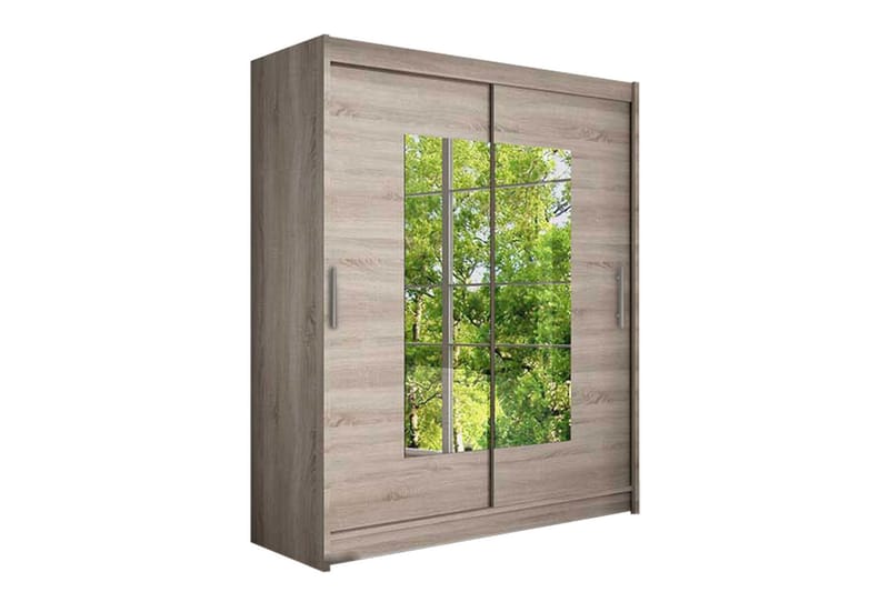 Leila Garderobe Skyvedører Smaltt Firekantet Speil - Eik - Oppbevaring - Garderober & garderobesystem