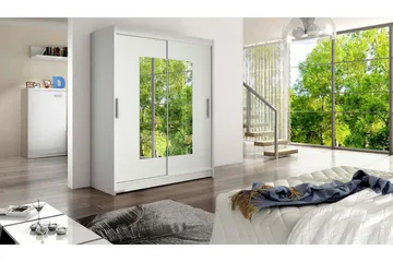 Leila Garderobe Skyvedører Smaltt Firekantet Speil - Hvit - Oppbevaring - Garderober & garderobesystem