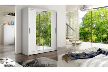 Leila Garderobe Skyvedører Smaltt Speil - Hvit - Oppbevaring - Garderober & garderobesystem