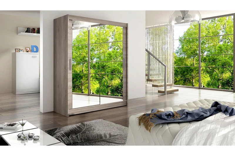 Leila Garderobe Skyvedører Speil - Eik - Oppbevaring - Garderober & garderobesystem