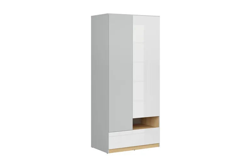 Leokkol Garderobe 55 cm, Lysegrå/Tre/Natur/Hvit
