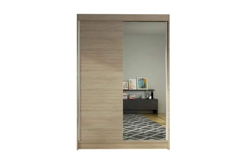Lino Garderobeskap med LED-belysning i Tre med Glassdør, Beige