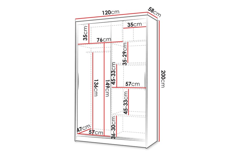 Liverpool Garderobe 120x200 cm - Grå - Oppbevaring - Garderober & garderobesystem
