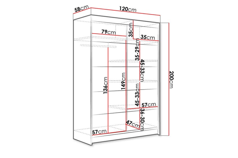 Liverpool Garderobe 120x200 cm - Hvit - Oppbevaring - Garderober & garderobesystem