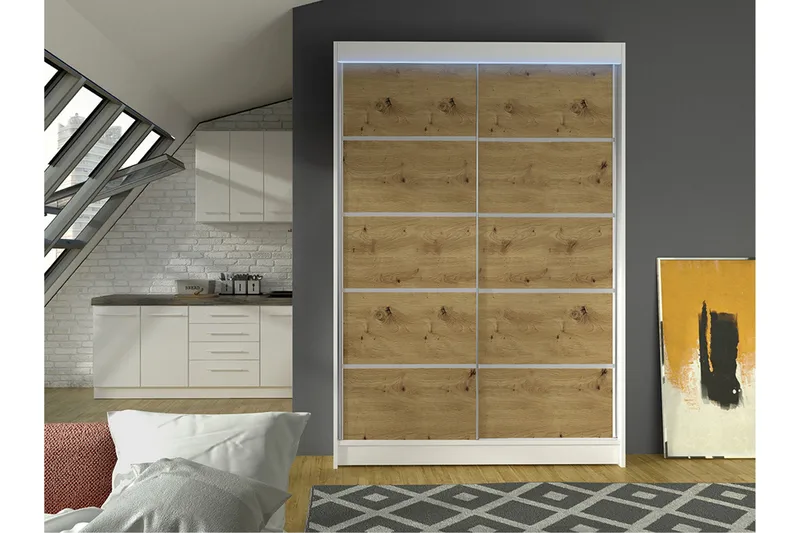 Liverpool Garderobe 120x200 cm - Hvit/Brun - Oppbevaring - Garderober & garderobesystem