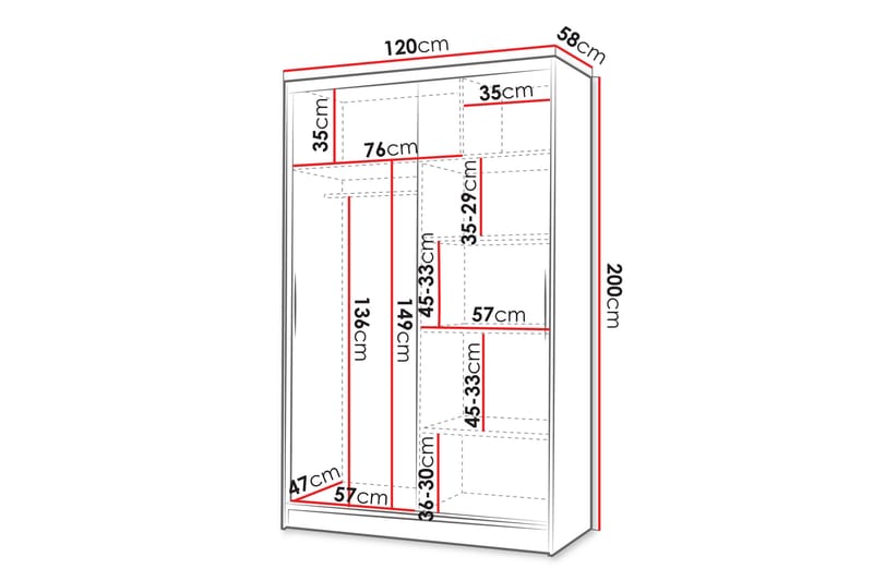 Liverpool Garderobe 120x200 cm - Hvit/Brun - Oppbevaring - Garderober & garderobesystem