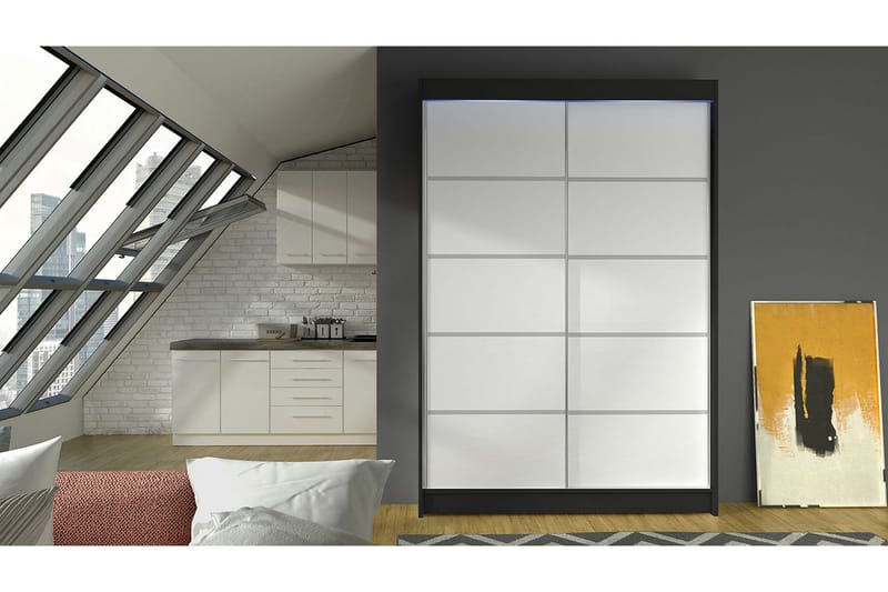 Liverpool Garderobe 120x200 cm - Hvit/Svart - Oppbevaring - Garderober & garderobesystem