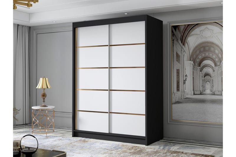 Lungos Garderobe 120x200 cm - Hvit/Svart - Oppbevaring - Garderober & garderobesystem