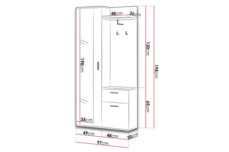 Lux Garderobe 97x30x195 cm - Oppbevaring - Garderober & garderobesystem