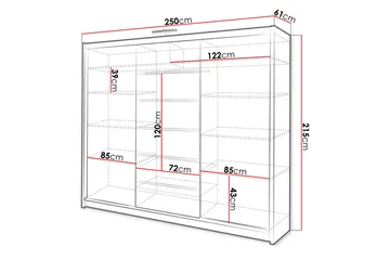 Malibu Garderobe 250x61x215 cm - Oppbevaring - Garderober & garderobesystem