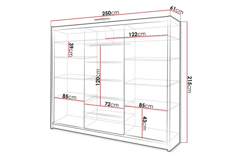 Malibu Garderobe 250x61x215 cm - Oppbevaring - Garderober & garderobesystem