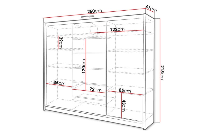Malibu Garderobe 250x61x215 cm - Oppbevaring - Garderober & garderobesystem