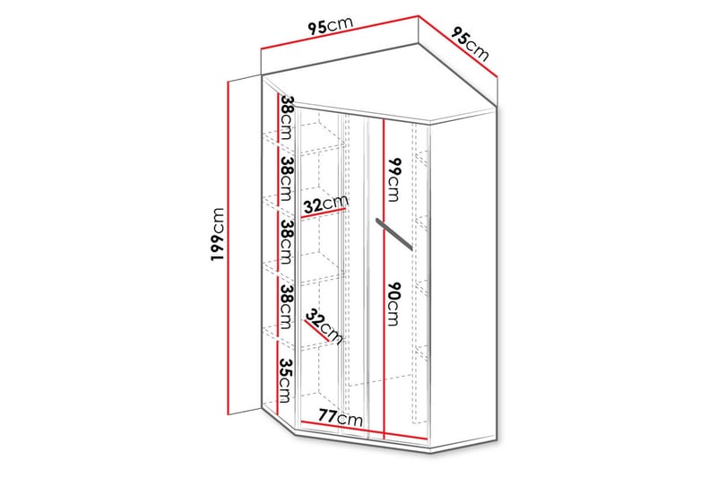 Metropolitan Garderobe 95x199 cm - Brun/Hvit/Lysegrå/Sort - Oppbevaring - Garderober & garderobesystem
