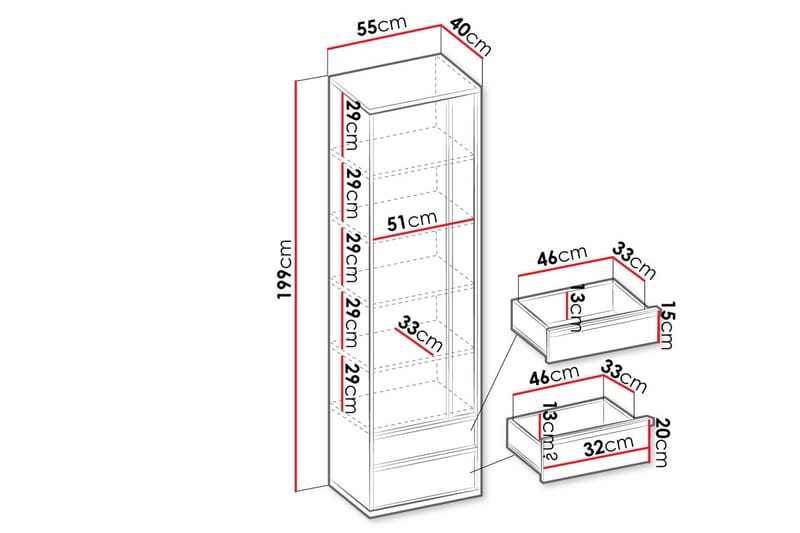 Metropolitan Garderobeskap 55x199 cm - Brun/Hvit/Lysegrå/Sort - Oppbevaring - Garderober & garderobesystem