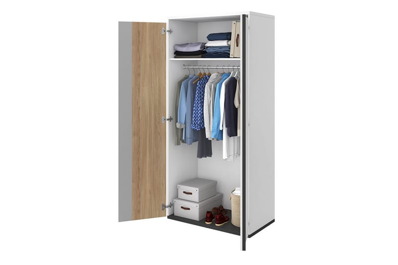 Metropolitan Garderobeskap 90x199 cm - Hvit/Grå/Svart - Oppbevaring - Garderober & garderobesystem