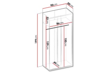 Metropolitan Garderobeskap 90x199 cm - Hvit/Grå/Svart - Oppbevaring - Garderober & garderobesystem