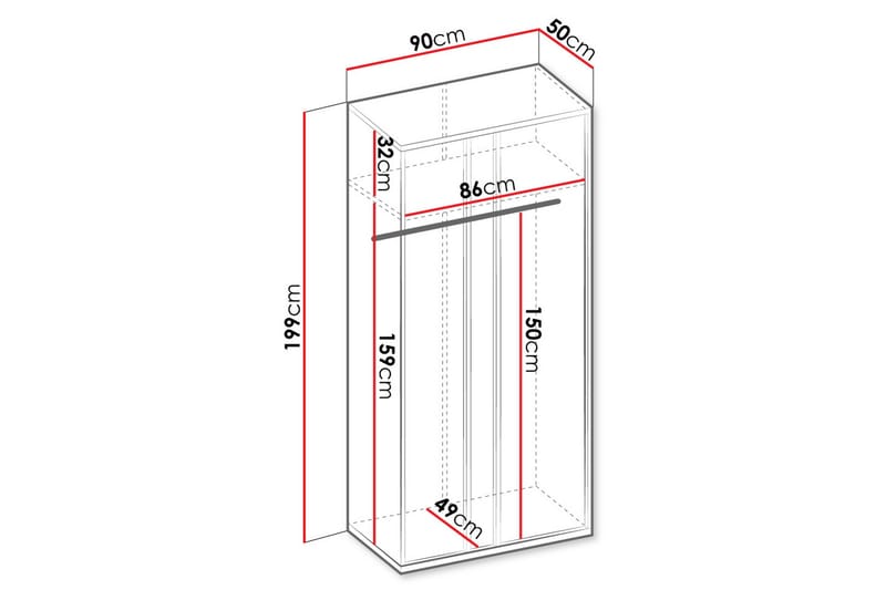 Metropolitan Garderobeskap 90x199 cm - Hvit/Grå/Svart - Oppbevaring - Garderober & garderobesystem