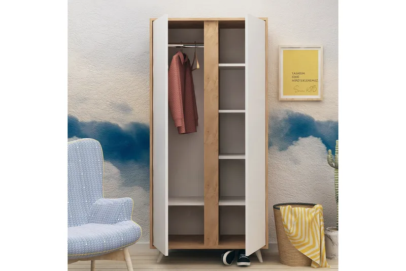 Mod Garderobeskap 100 cm i Malt Tre - Hvit|Brun - Oppbevaring - Garderober & garderobesystem