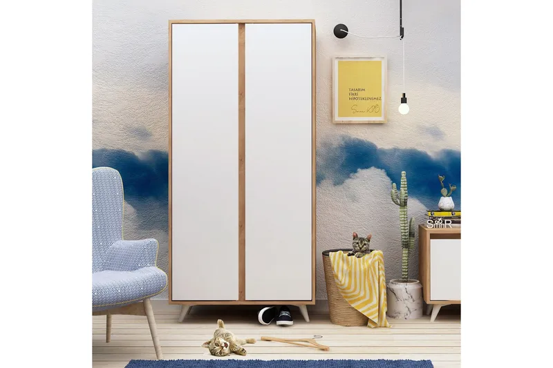 Mod Garderobeskap 100 cm i Malt Tre - Hvit|Brun - Oppbevaring - Garderober & garderobesystem