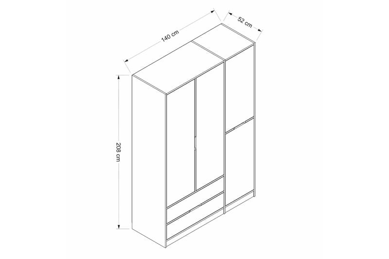 Munna Garderobe 140x208 cm - Hvit - Oppbevaring - Garderober & garderobesystem