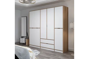 Munna Garderobeskap med Skuffer 232 cm i Malt Tre - Hvit - Oppbevaring - Garderober & garderobesystem