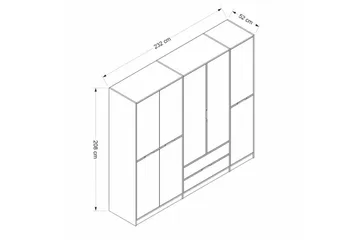 Munna Garderobeskap med Skuffer 232 cm i Malt Tre - Hvit - Oppbevaring - Garderober & garderobesystem