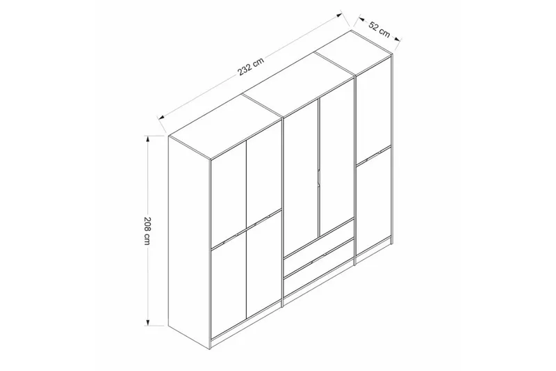 Munna Garderobeskap med Skuffer 232 cm i Malt Tre - Hvit - Oppbevaring - Garderober & garderobesystem