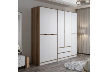 Munna Garderobeskap med Skuffer 232 cm i Malt Tre - Hvit - Oppbevaring - Garderober & garderobesystem