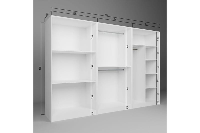 Nagouri Garderobe 280x190 cm - Hvit - Oppbevaring - Garderober & garderobesystem