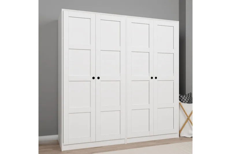 Nagouri Garderobe med Skuffer 188x190 cm i Tre, Hvit
