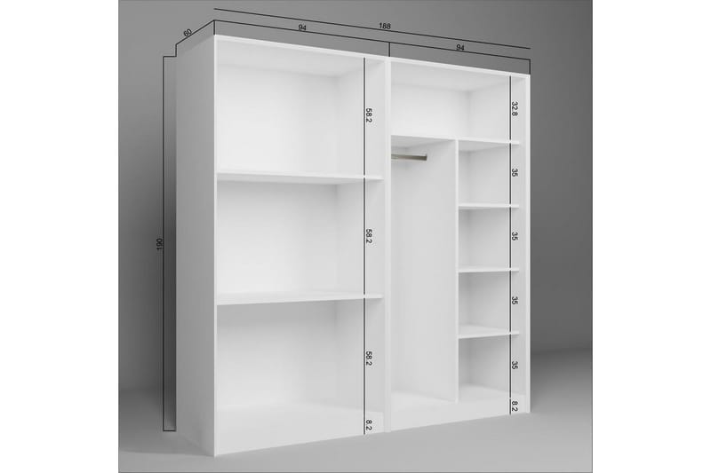 Nagouri Garderobe med Skuffer 188x190 cm i Tre - Hvit - Oppbevaring - Garderober & garderobesystem