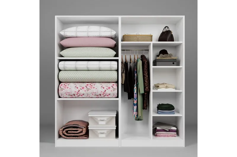 Nagouri Garderobe med Skuffer 188x190 cm i Tre - Hvit - Oppbevaring - Garderober & garderobesystem