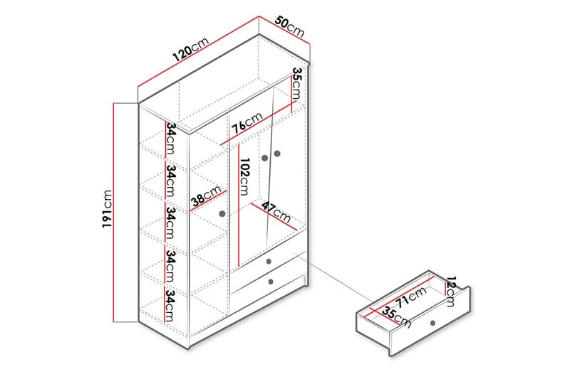 Nero Garderobe 120 cm - Natur/Hvit/Grå - Oppbevaring - Garderober & garderobesystem - Garderobeskap