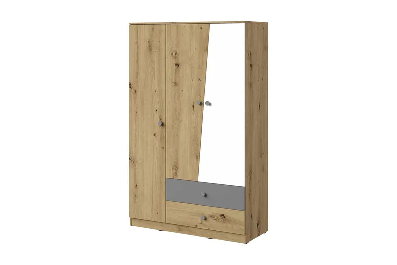 Nero Garderobe 120 cm, Natur/Hvit/Grå