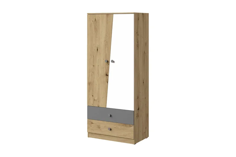 Nero Garderobe 80 cm, Natur/Hvit/Grå