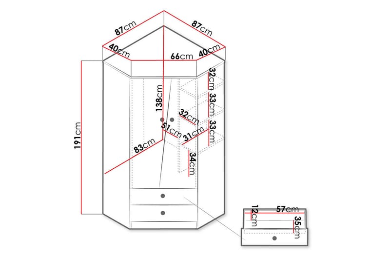 Nero Garderobe 87 cm - Natur/Hvit/Grå - Oppbevaring - Garderober & garderobesystem - Garderobeskap