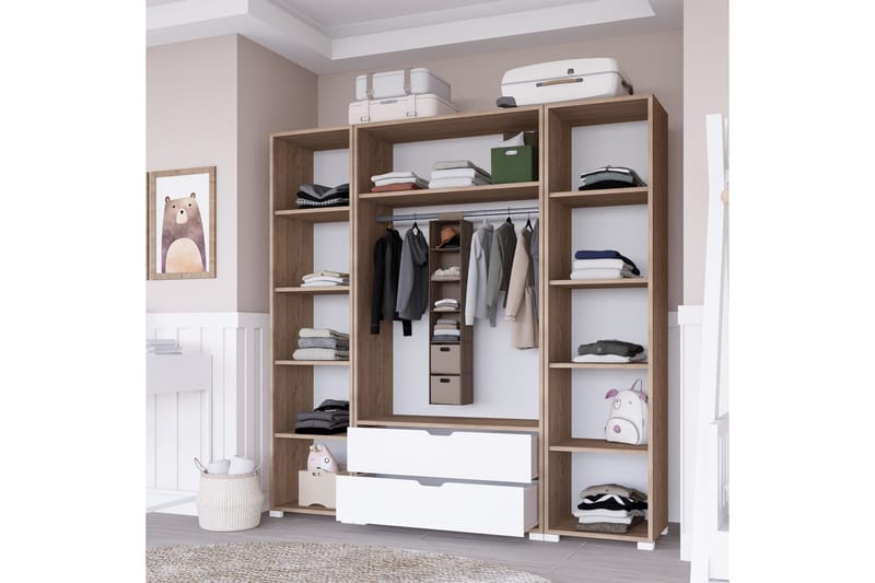 Nordhs Garderobe 140x182 cm - Lys brun/Hvit - Oppbevaring - Garderober & garderobesystem
