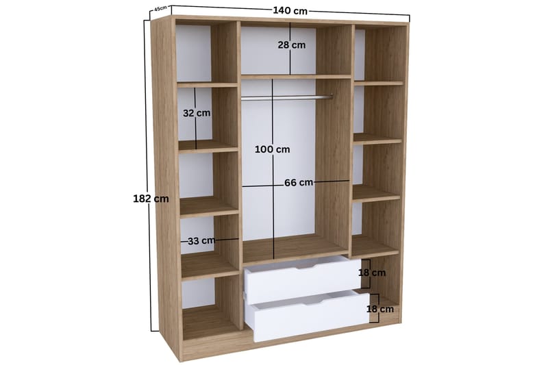 Nordhs Garderobe 170x183 cm - Lys brun/Hvit - Oppbevaring - Garderober & garderobesystem