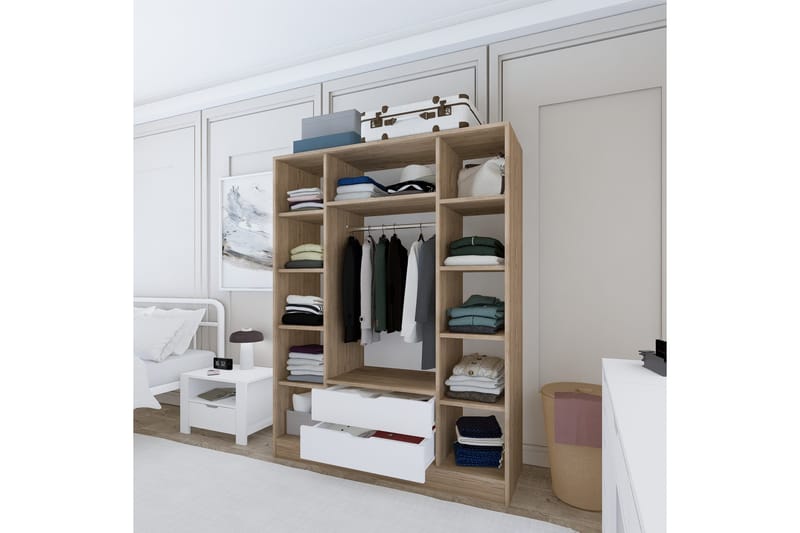 Nordhs Garderobe 170x183 cm - Lys brun/Hvit - Oppbevaring - Garderober & garderobesystem