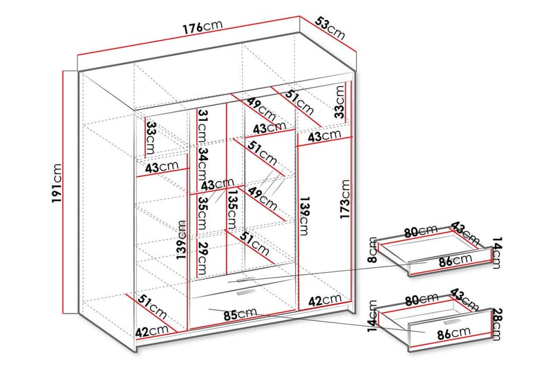 Norrbyn Garderobe med Speil 53x190x176,3 cm - Hvit - Oppbevaring - Garderober & garderobesystem